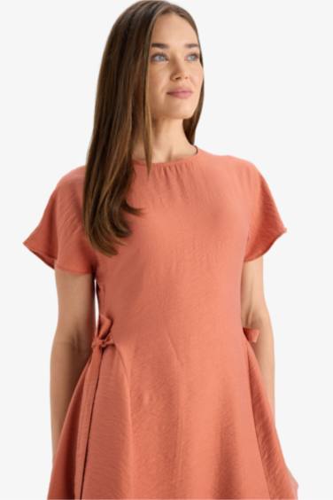 Round Neck Batwing Side Tie Detail Midi Dress