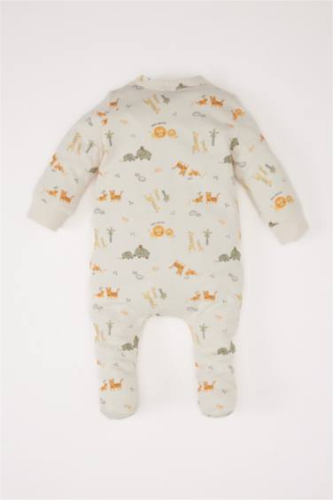Erkek Bebek Yenidoğan Safari Desenli Uzun Kollu Penye Tulum