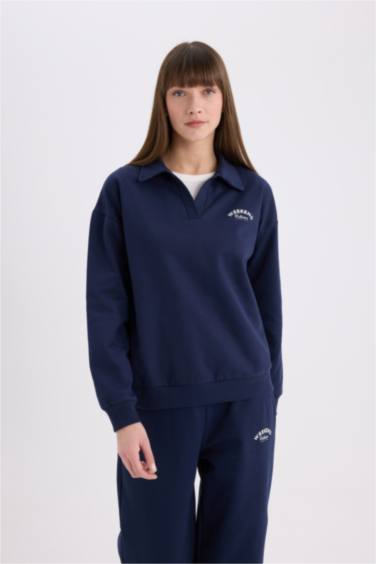 Sweatshirt imprimé à col polo Coupe relax