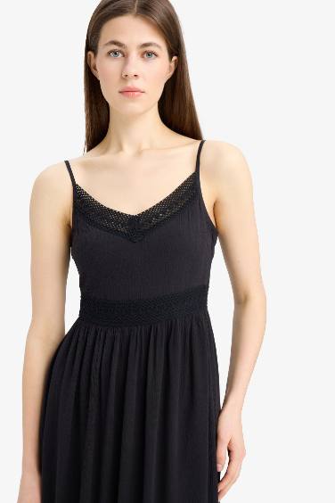 A Line V-Neck Cotton Sleeveless Midi Dress