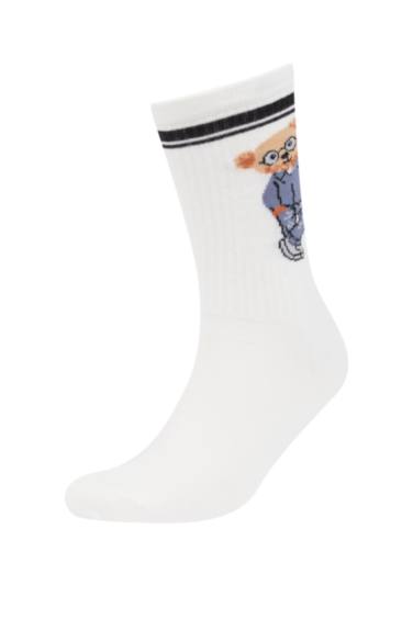 Erkek Ayıcıklı Rahat Lastikli 2'li Pamuklu Uzun Çorap