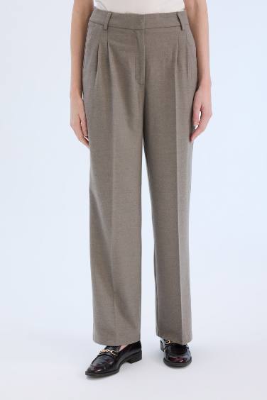 High Waist Straight Leg Darted Flannel Wide Leg Trousers
