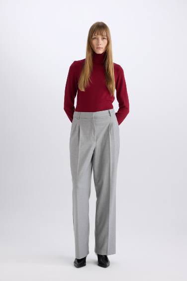 Wide Leg Regular Hem Flanel Trousers