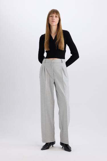 Wide Leg Regular Hem Flanel Trousers