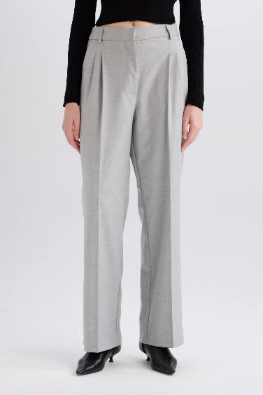 High Waist Straight Leg Darted Flannel Wide Leg Trousers