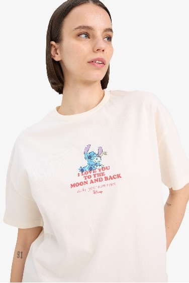 Disney Lilo & Stitch Oversize Fit Crew Neck Printed T-Shirt