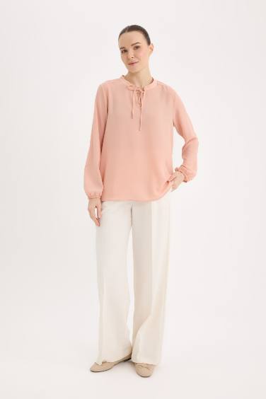 Apaş Yaka Basic Düz Uzun Kollu Bluz