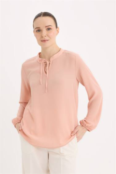 Apaş Yaka Basic Düz Uzun Kollu Bluz