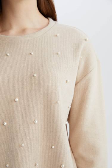 Regular Fıt Bisiklet Yaka Selanik Kumaş Uzun Kollu Tişört