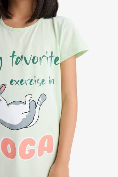 فستان بنات مطبوع قصة عادية بأكمام قصيرة