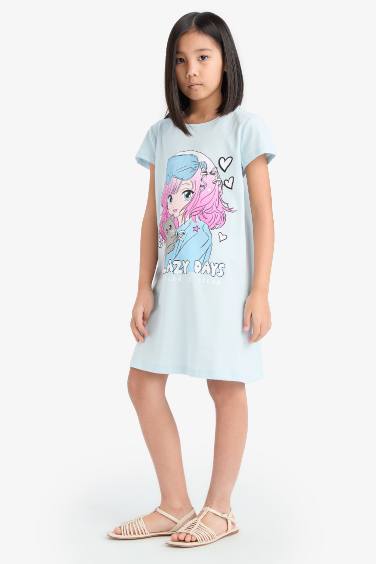 Girl Anime Printed Short Sleeve Dress