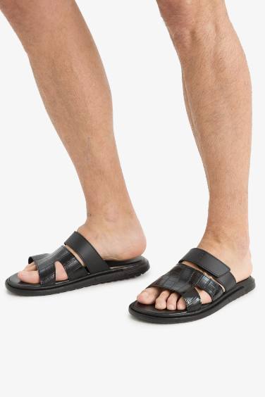 Boy Flat Base Faux Leather Slippers