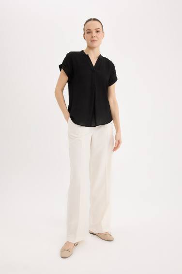 بلوزة نص ردن قصة عادية بياخة مستديرة