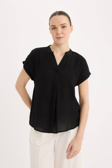 بلوزة نص ردن قصة عادية بياخة مستديرة