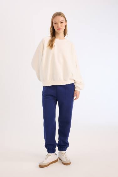 Basic Elastic Waist Leg Thick Jogger Sweatpants