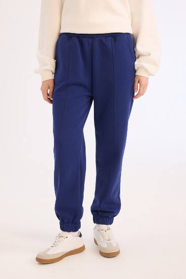 Basic Elastic Waist Leg Thick Jogger Sweatpants