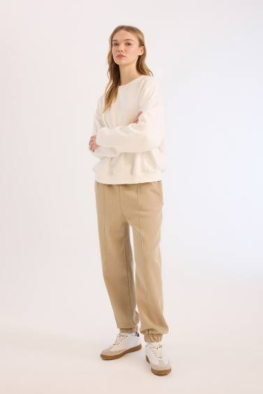 Basic Elastic Waist Leg Thick Jogger Sweatpants