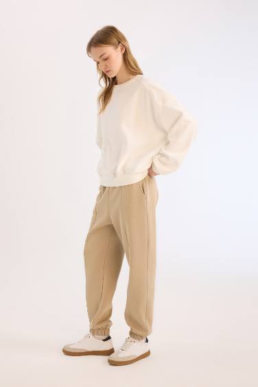 Basic Elastic Waist Leg Thick Jogger Sweatpants