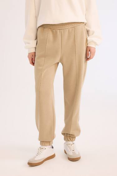 Basic Elastic Waist Leg Thick Jogger Sweatpants