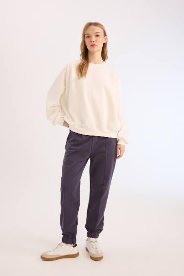 Basic Elastic Waist Leg Thick Jogger Sweatpants