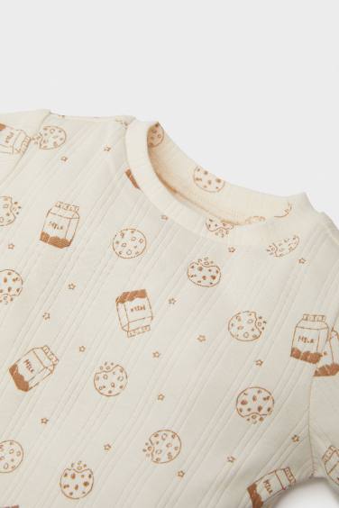 Erkek Bebek 2'li Takım Fitilli Kaşkorse Baskılı Uzun Kollu Çıtçıtlı Body Beli Lastikli Uzun Alt