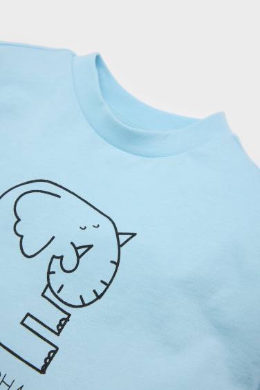 بودي أولاد كم طويل مطبوع برقبة مستديرة من قطعتين