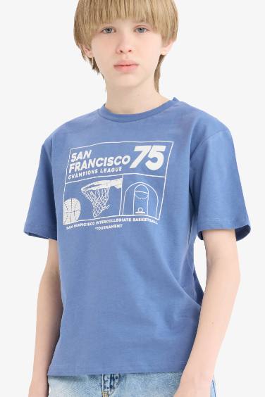 تيشيرت أولاد نص كم مطبوع قصة عادية برقبة مستديرة