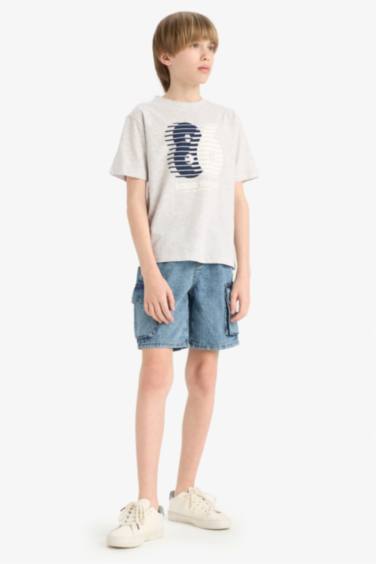 تيشيرت أولاد نص كم مطبوع قصة عادية برقبة مستديرة