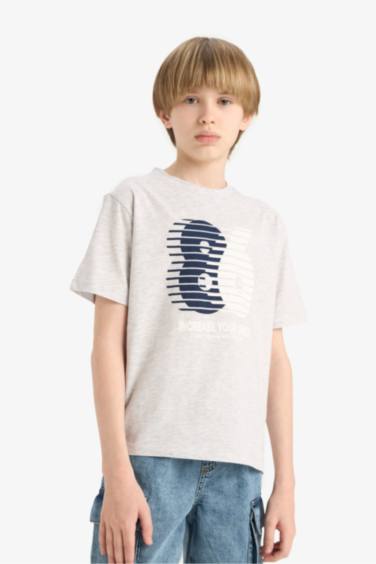 تيشيرت أولاد نص كم مطبوع قصة عادية برقبة مستديرة