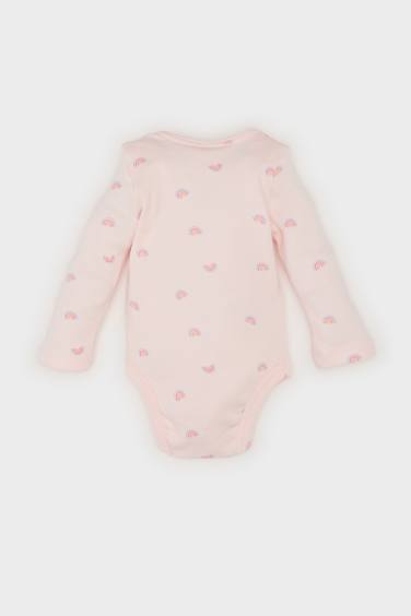 Kız Bebek Yenidoğan Bisiklet Yaka Gökkuşağı Baskılı Uzun Kollu Çıtçıtlı Body