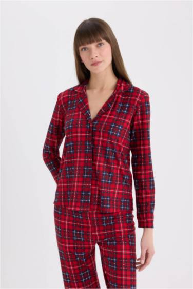 Pijama Takımı Kareli Uzun Kollu Üst Beli Lastikli Uzun Alt-Fall in Love