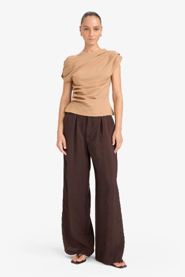 Carrot Fit High Waist Wide Leg Modal Trousers