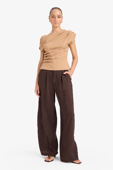 Carrot Fit High Waist Wide Leg Modal Trousers