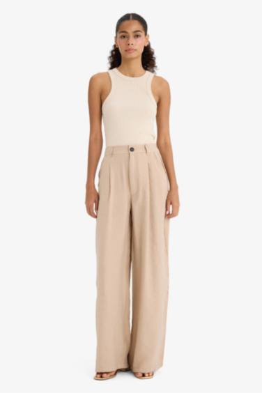 Carrot Fit Modal Kumaş Pantolon Çift Cepli Yüksek Bel Geniş Paça