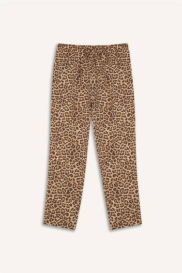 Carrot Fit Leopar Desenli Modal Kumaş Pantolon Çift Cepli Yüksek Bel Düz Paça