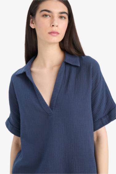Blouse en mousseline à manches courtes Coupe régulière