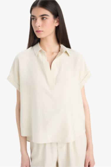 Blouse à col chemise et manches courtes Coupe régulière