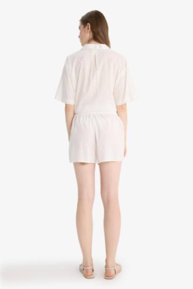 %100 Pamuk Normal Bel Kısa Paça Brode Şort - Görsel 6