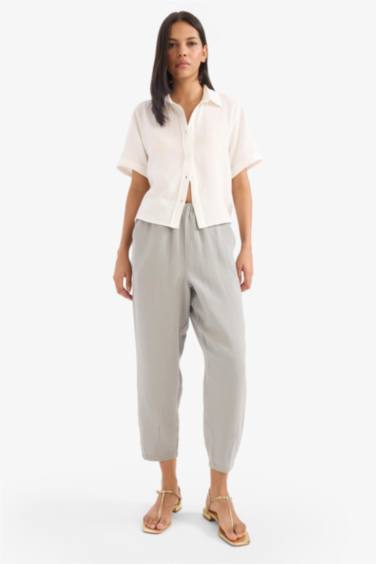 Tapered Fit High Waist Muslin Trousers