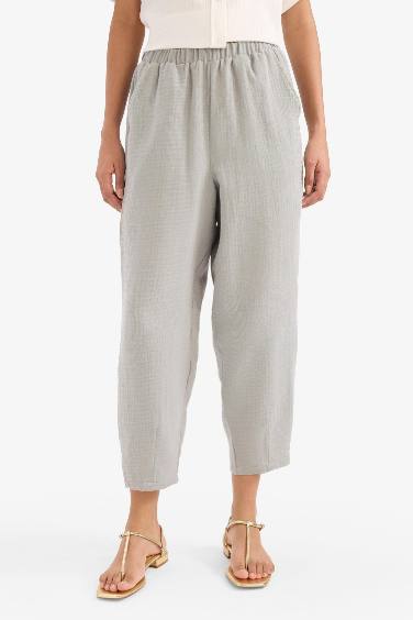 Tapered Fit High Waist Muslin Trousers