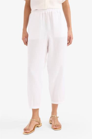 Tapered Fit High Waist Muslin Trousers