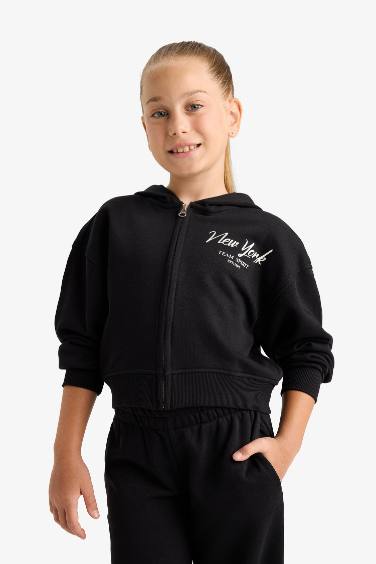 Kız Çocuk 2'li Takım Baskılı Kapüşonlu Sweatshirt Eşofman Altı