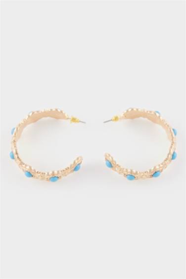 Boucles d’oreilles créoles dorées avec pierres bleues pour femme