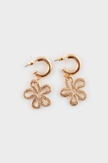 Woman Floral Dangling Gold Earrings