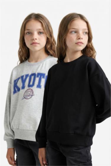 Girl Relaxed Fit Crew Neck Printed 2 Piece Sweatshirt