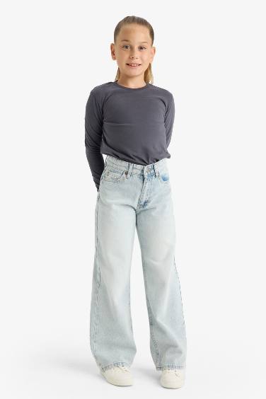 Kız Çocuk Bisiklet Yaka 2'li Uzun Kollu Tişört