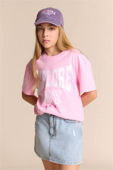 Girl Relax Fit Crew Neck Printed T-Shirt