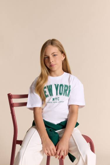 Girl Relax Fit Crew Neck Printed T-Shirt