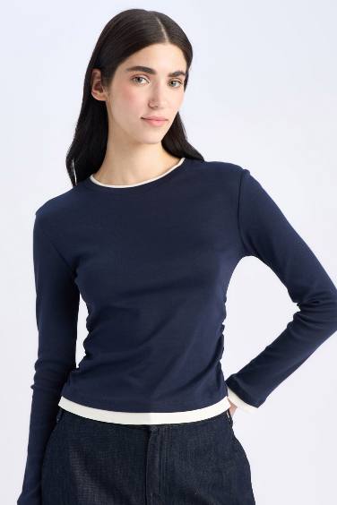 Slim Fi Crew Neck Ribbed Long Sleeve T-Shirt