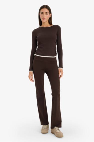 Slım Fıt Dar Kesim Bisiklet Yaka Ribana Uzun Kollu Tişört